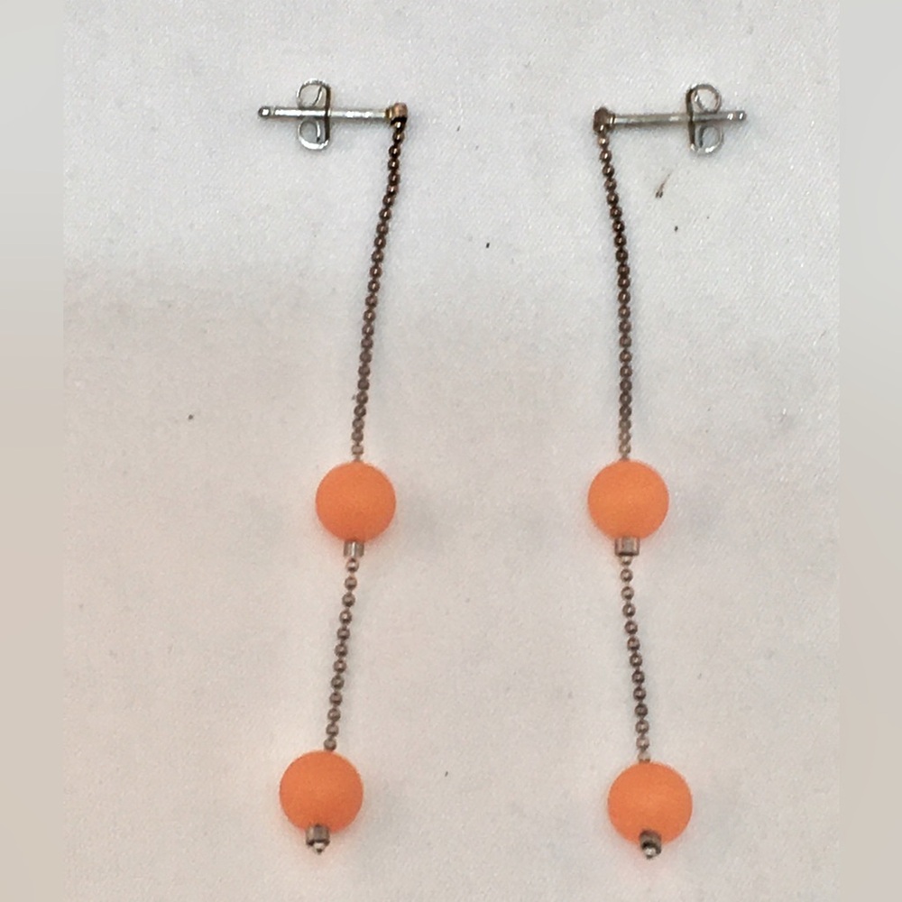 Orange Bead Drop Chain Earrings